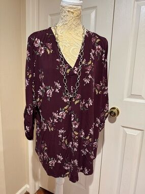 Beacon Burgundy Floral V-Neck Blouse